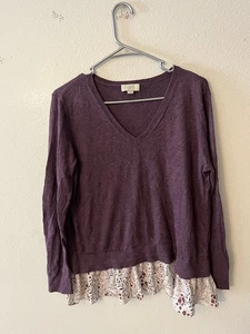 Suéter Loft Mujer Mixto Media Talla Mediana Granate Floral Cuello en V Boho Oficina - Imagen 1 de 5