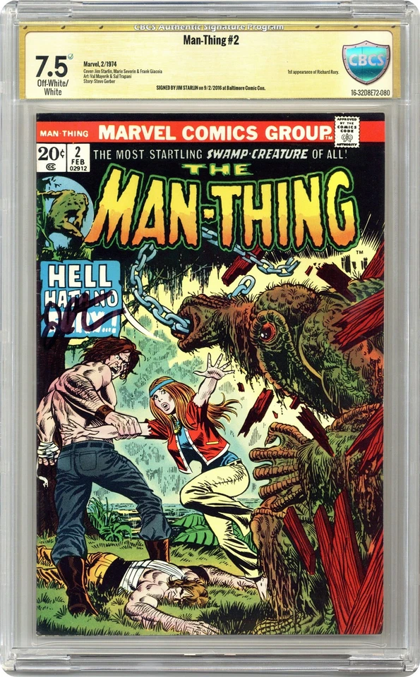 Man-Thing #2 CBCS 7.5 Witnessed Sig Jim Starlin 1974 16-32D8E72-080 - Image 1 of 1