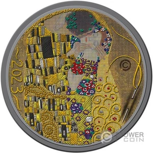 KISS Gustav Klimt Fine Embroidery Art 3 oz moneta argento 20$ Palau 2023 - Foto 1 di 5
