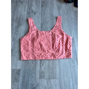 Joie Womens Crop Top Eyelet Pink Sleeveless Cotton Blend Smocked Back Size L - Picture 1 of 6