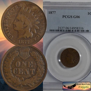 1877 Indian Head Cent, Penny, PCGS G06, Key Date, Older Slab, Great Color, C8297 - Picture 1 of 6