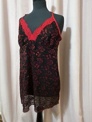 Y2K VINTAGE SECRET Treasures Size XL BABY DOLL LINGERIE Black Red Lace Sheer - Image 1 of 4