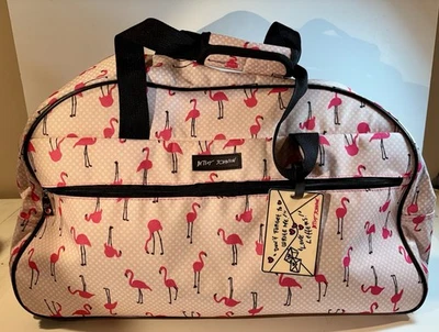 Betsey Johnson Pink Flamingo Weekender Bag 22" Rolling Duffle Luggage - Image 1 of 4