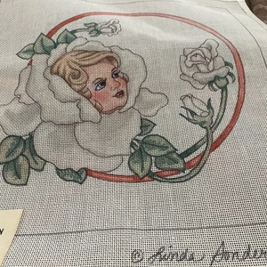 handpainted needlepoint canvas Linda Sondermann Flower Girl Pink Rose Vintage 14 - Picture 1 of 2