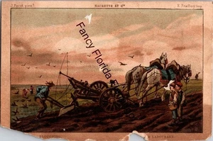 Antique 1886 School Reward Card "Ploughing" Farming Scene Hachette et Cie - Picture 1 of 2