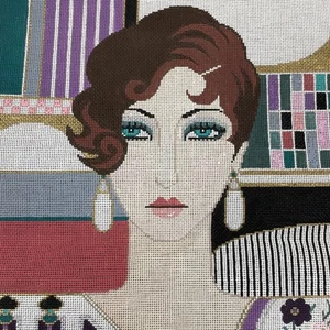Sophia Designs Handpainted Needlepoint Canvas Barbara Vogue Woman Flapper 14x18 - Picture 1 of 7