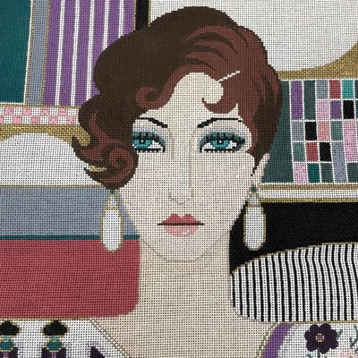 Sophia Designs Handpainted Needlepoint Canvas Barbara Vogue Woman Flapper 14x18 - Image 1 of 4