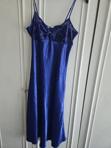 BHS 90's Sexy Cobalt Blue Satin-look Chemise Nightie Slip On Size 14 - Picture 1 of 7