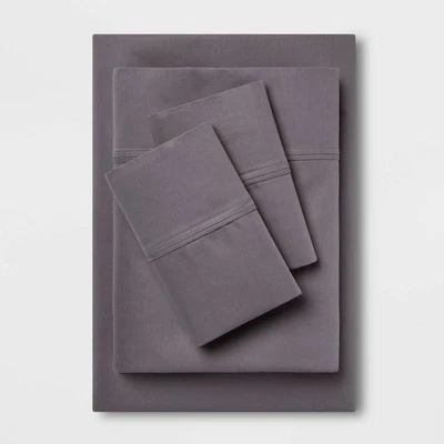 THRESHOLD SOLID PERFORMANCE 400 THREAD COUNT SHEET CALIFORNIA KING - DARK GRAY - Image 1 of 4