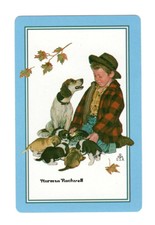 Swap/Playing Card - Norman Rockwell - Boy and his Dogs. Blue Border.