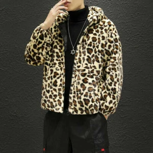 Men's Leopard Printed Jacket Long Sleeve Hoodie Tops Plus Size Blazer Retro Coat - Picture 1 of 16