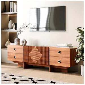 TV Stand for 75+ Inch TV,Mid Century Modern Entertainment Center with 2 Drawers - Picture 1 of 16