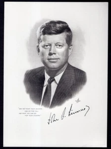 JFK Kennedy Artcraft Engraved Portrait Souvenir Card 1964 - Picture 1 of 1