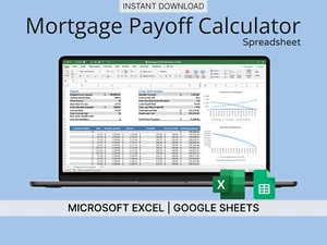 Mortgage Payoff Calculator Spreadsheet (Blue) for Microsoft Excel/Google Sheets - Picture 1 of 13
