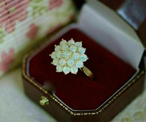 2Ct Round Simulated Opal Halo Women's Ring 14k Yellow Gold Plated Silver - Picture 1 of 4