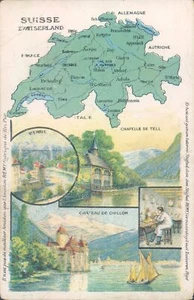 Schweiz Karte Multiview Werbung Französische Litho PC 1910er Jahre - Bild 1 von 2