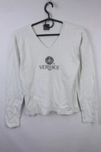 Versace White Cotton V-Neck Long Sleeves Pullover Blouse Top - Picture 1 of 16