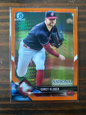2018 Bowman Chrome The National Convention Orange Refractor Corey Kluber /25 - Image 1 of 2