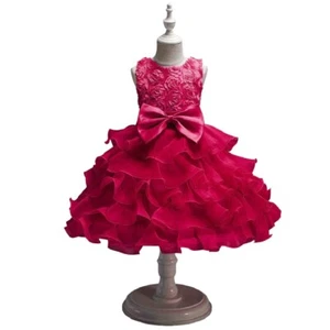 Bambina Abito a Strati Fucsia Principessa Pizzo Cerimonia Festa 3-7anni Tutu - Foto 1 di 4