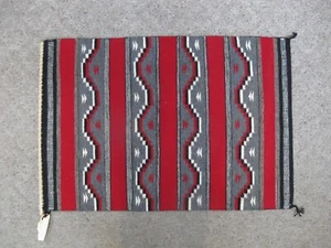 NAVAJO Vintage SW NATIVE Rose Jones Woven RED & Gray Wool Rug Tapestry Blanket - Picture 1 of 8