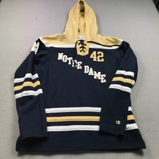 Notre Dame Fighting Irish Hoodie Mens Medium Blue Sweatshirt Champion Hockey