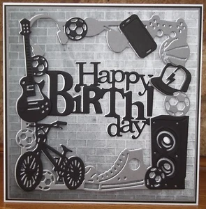 handmade men's boy's teen birthday card with a collection of hobbies design - Picture 1 of 4