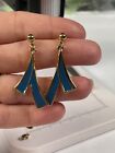 Vintage Avon Signed Earrings Blue And Gold Ribbon
