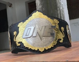 One-Championship-Belt-Real-Leather-Wrestling-Replica-Belt-Adult-Size-dual plated - Picture 1 of 6