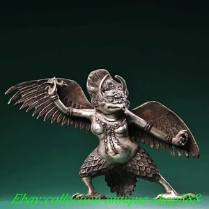 Old Tibet Buddhism Copper Silver Redpoll Winged Garuda Bird Eagle Buddha Statue - Picture 1 of 9