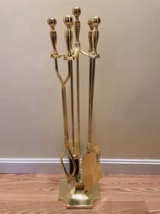 Vintage Fireplace Tool Set / Solid Brass / Companion Set / Home Decor - 5 Pc Set - Picture 1 of 15