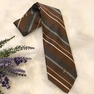 Lanvin Vintage Diagonal Striped Necktie Chocolate Brown Teal Polyester Business - Picture 1 of 4