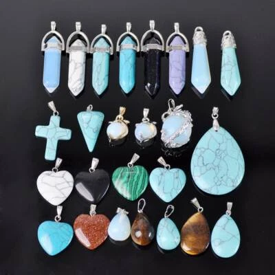 Lote de 2 colgantes con dijes de piedras preciosas de piedra natural para hacer collares de joyas Foto 1 de 4