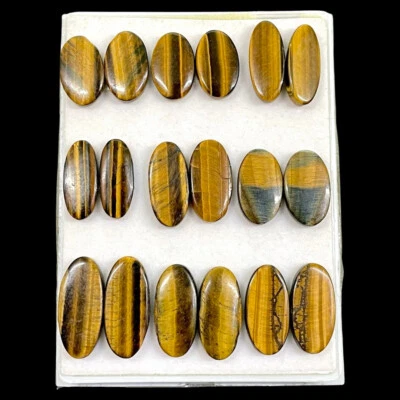 18 Pcs/9 Pairs Natural Tiger Eye 22-31mm Loose Cabochon Gemstones Wholesale Lot - Image 1 of 4