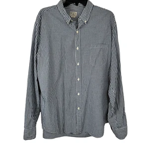 J. Crew Factory Tailored Cotton Navy White Gingham Plaid Button Down Men's XL - Picture 1 of 9