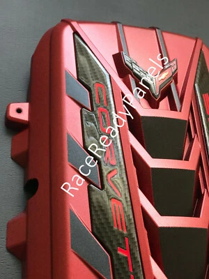 2020 CORVETTE C8 ENGINE COVER  EDGE RED CARBON FLASH CARBON FIBER RAILS - Image 1 of 4