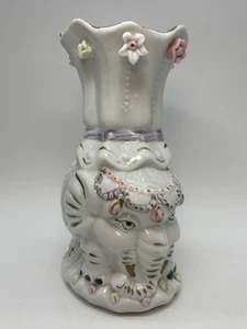 Vintage Porcelain Elephant Vase Good Luck Vietnam Flowers Headdress - Picture 1 of 15
