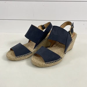 Kanna Shoes Womens Size 8 39 Blue Suede Wedge Espadrille Sandals Made Spain - Picture 1 of 13
