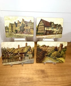 Vtg Clover Leaf Table Mats 4 Piece Pubs & Castles Shakespeare Country UK 7.5x8.5 - Picture 1 of 24