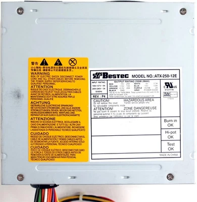 ATX-250-12E bestec 250 watt ATX power supply - Image 1 of 4