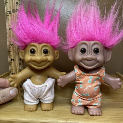 Lot of 2 Russ Troll Dolls with Pink hair, 4” tall bodies, good luck charm, girls - Image 1 of 4