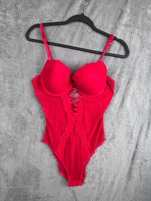 Rachael Roy Lace Teddy L Red Highcut Underwire Snap Crtch Sexy Feminine Lingerie - Image 1 of 4