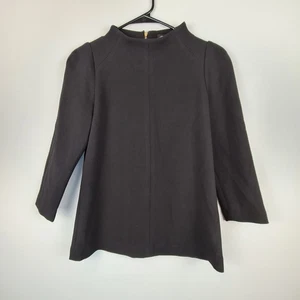 Sandra Angelozzi Womens Top 32 / XS Black Mock Neck 3/4 Sleeve Zip Structured - Picture 1 of 10