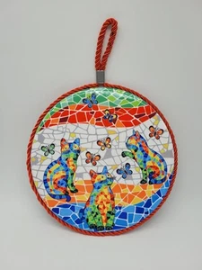 Ole Mosaik Katzen Untersetzer Kork Rückseite Kordel Borte Wandbehang (C2) - Bild 1 von 4