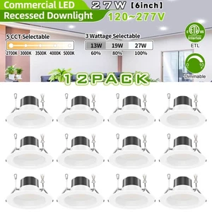 12 Pack 2.7K-5K LED Ceiling Down Light 6 Inch Kitchen Home Fixture Recessed Lamp - Picture 1 of 12