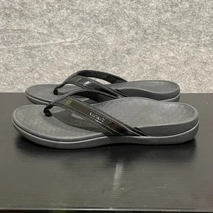 Vionic Tide Sandal Womens 10 Black Patent Leather Webbing Comfort Slip On Thong - Picture 1 of 14
