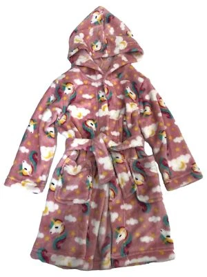 Bata de baño con estampado de unicornio arco iris rosa felpa para niñas pequeñas Foto 1 de 2
