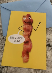Tarjeta de felicitación divertida del día del padre What’s Shakin’ Bacon 5”x7” sello - Imagen 1 de 6