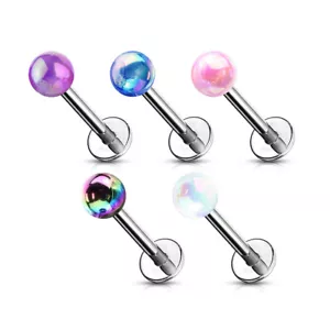 5 Pieces 16 Gauge 1/4"  Steel barbell 4mm Metallic AB Coating Ball Labret L212 - Picture 1 of 1