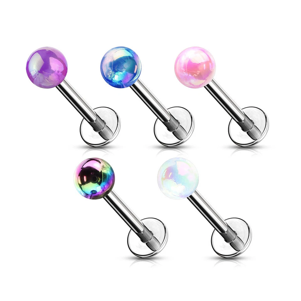 5 Pieces 16 Gauge 1/4"  Steel barbell 4mm Metallic AB Coating Ball Labret L212 Foto 1 de 1