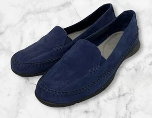AEROSOLES Midnight Blue Suede Slip On Moccasin Loafers Sz 7M Shoes - Picture 1 of 7
